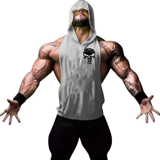 Men Bodybuilding Cotton Skulls Tank Top Gyms Fitness Hooded Vest Sleeveless Shirt Summer Casual Fashion Workout Brand Clothing