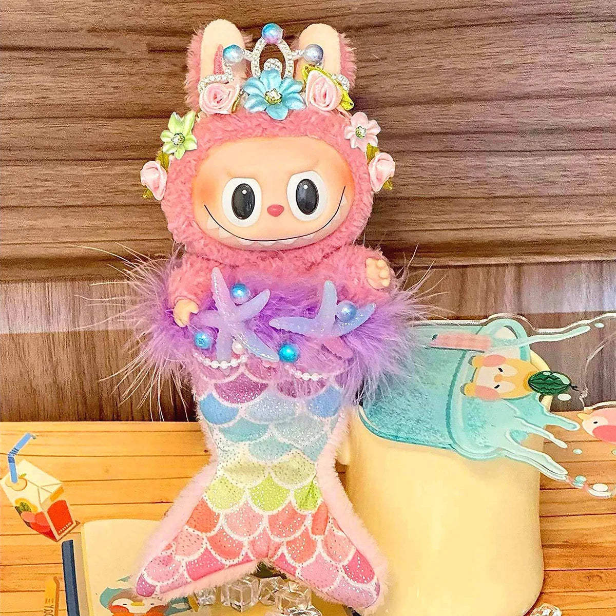 [No Doll]Cute Mini Plush Doll Blue Hooded Plush Cartoon Clothes for Labubu I II Dolls Outfit Accessories Clothing Gift