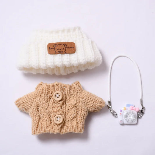 Doll Clothes Outfit Accessories For Korea Kpop EXO 17cm Labubu V2 V1 Winter Strawberry Love Sweater Anti freeze Kid Toy Gift