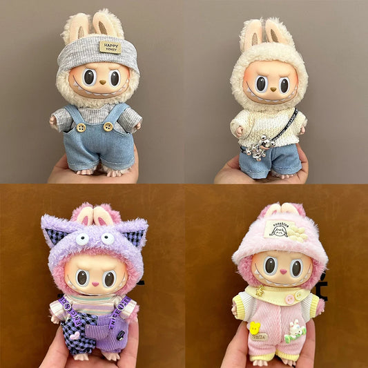 17cm Mini Plush Doll'S Clothes Outfit Accessories For Korea Kpop Exo Labubu II Idol Dolls Sitting Party Plaid overalls Clothing